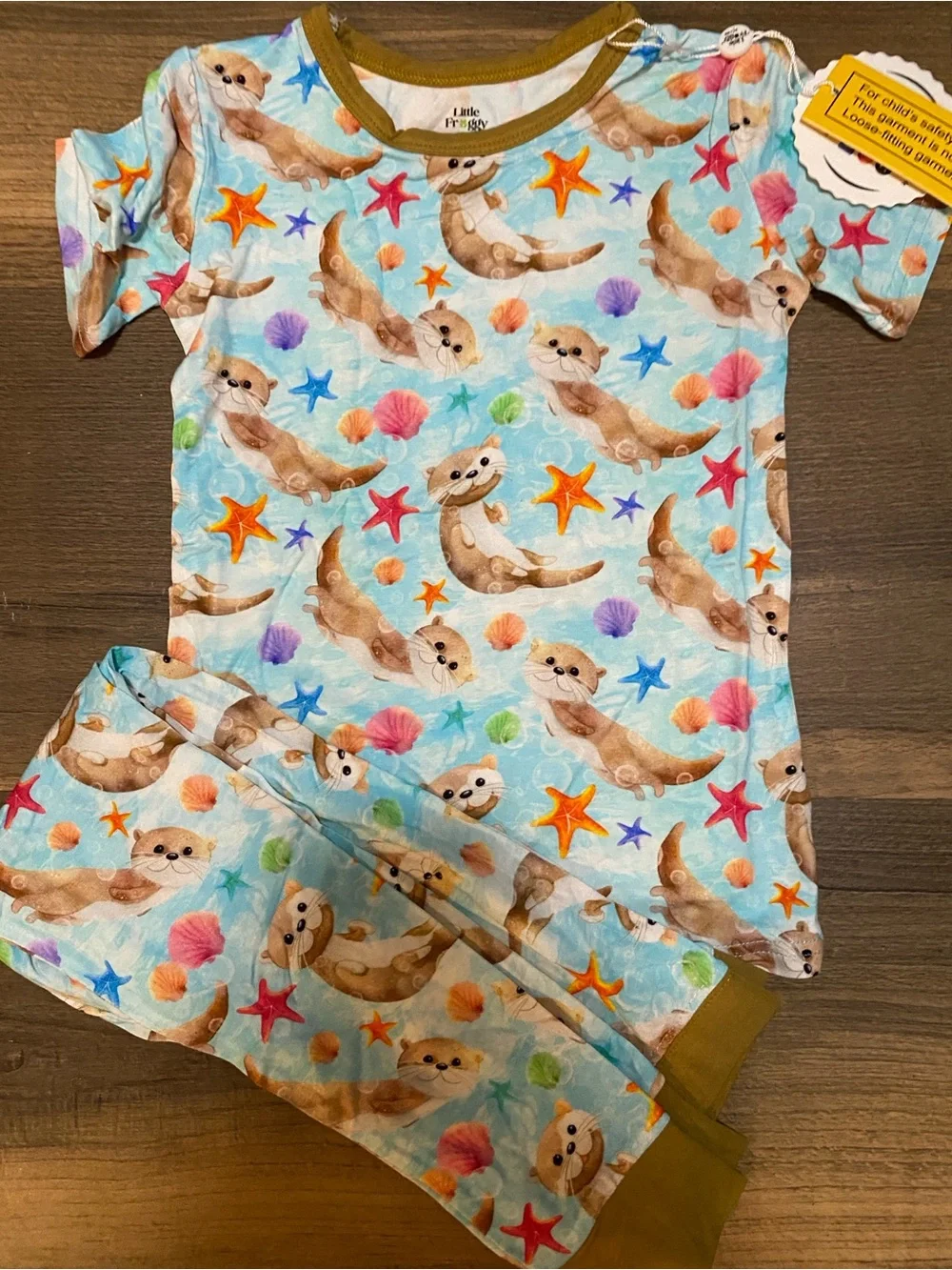 Kids' Light Blue Otter & Starfish Bamboo pj pant set 5/6 NWT